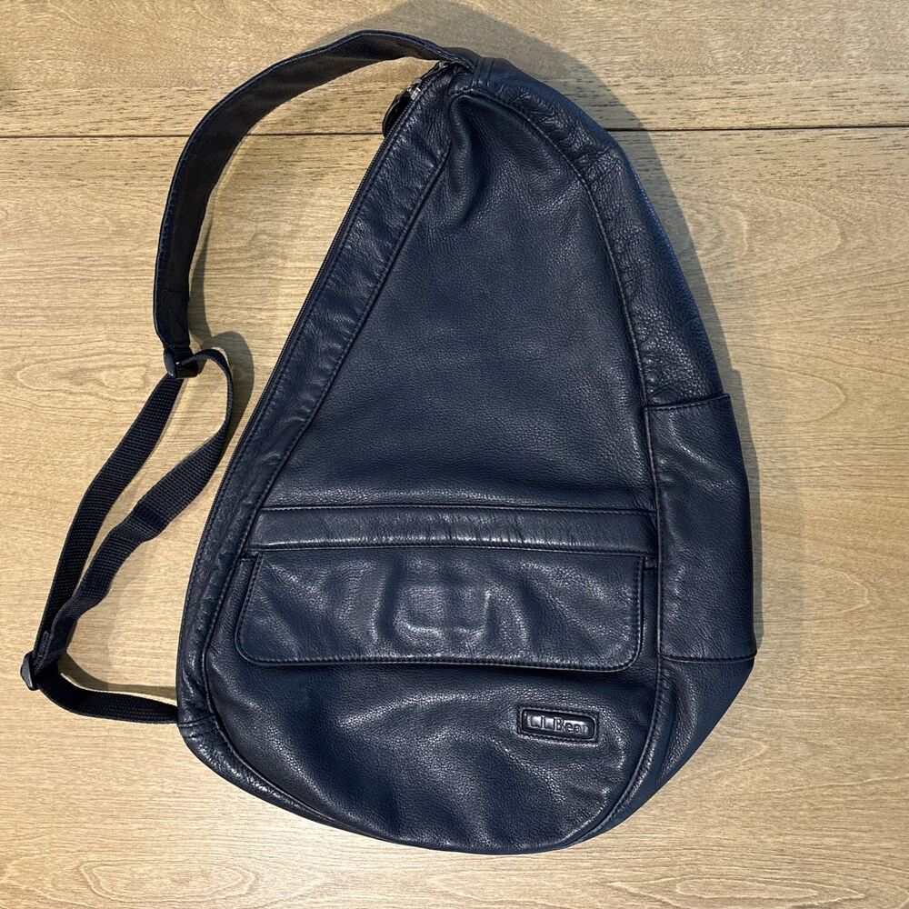 L.L Bean Ameribag Black Leather Shoulder Bag Healthy One Strap USA Made